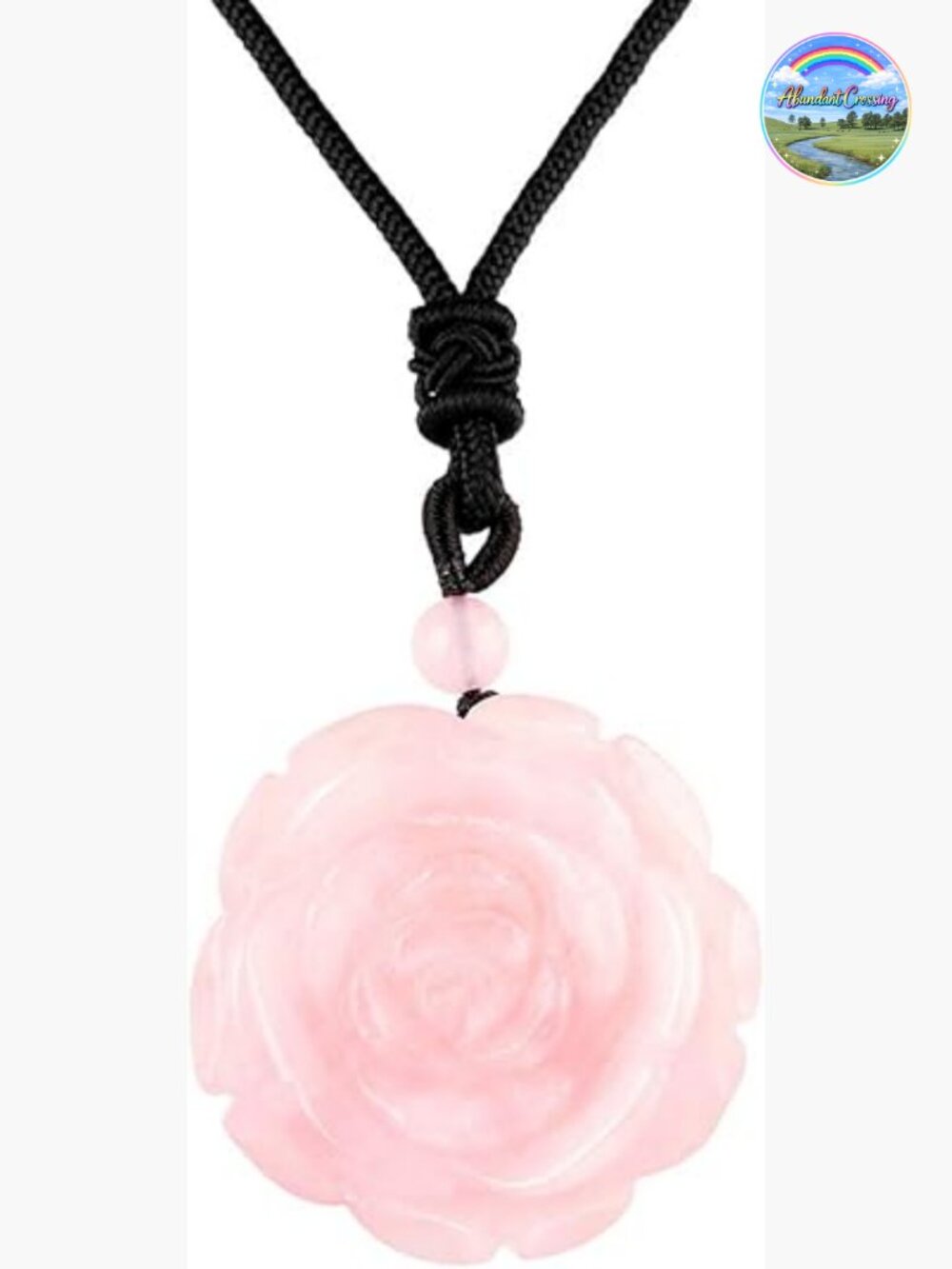 Hand Carved Flower Crystal Quartz Pendant Necklace with Rope Chain